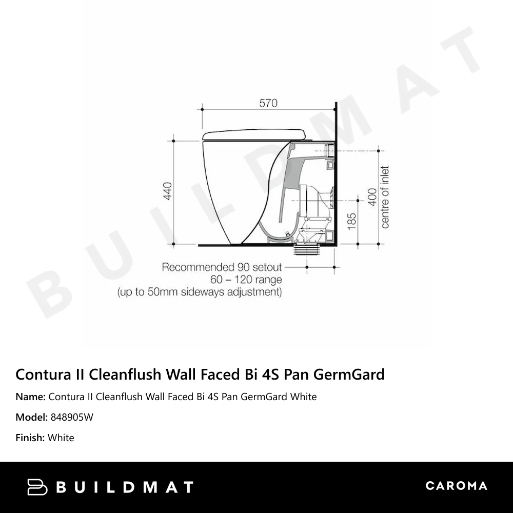 Caroma Contura II Cleanflush Wall Faced (Bottom Inlet) 4S Pan GermGard White - Image 4