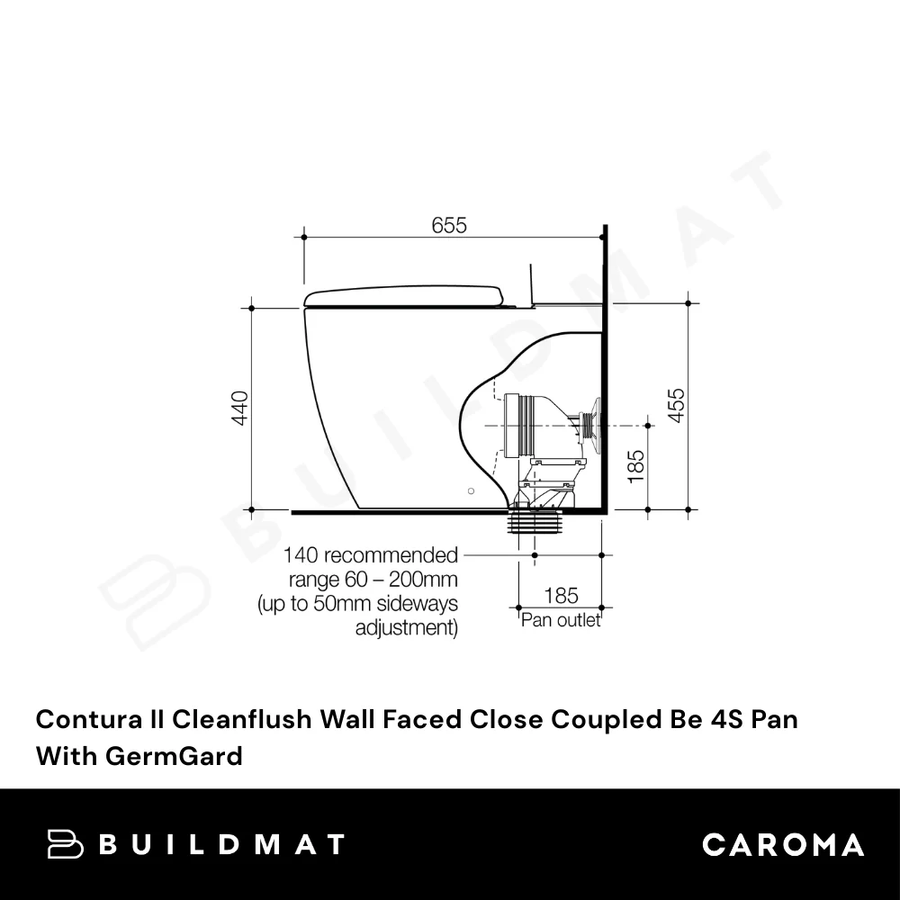 Caroma Contura II Cleanflush Wall Faced Close Coupled (Back Entry) 4S Pan GermGard Matte White - Image 4