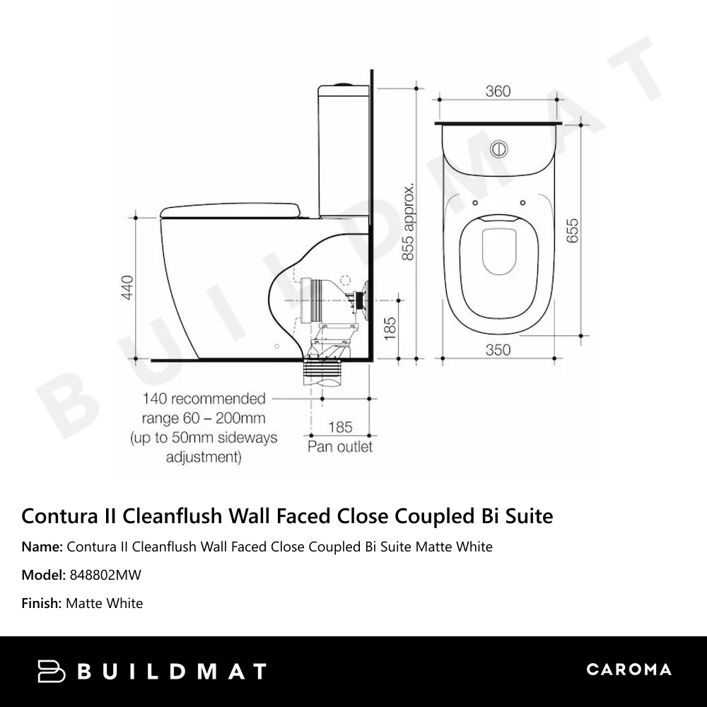 Caroma Contura II Cleanflush Wall Faced Close Coupled (Bottom Inlet) Suite Matte White - Image 4