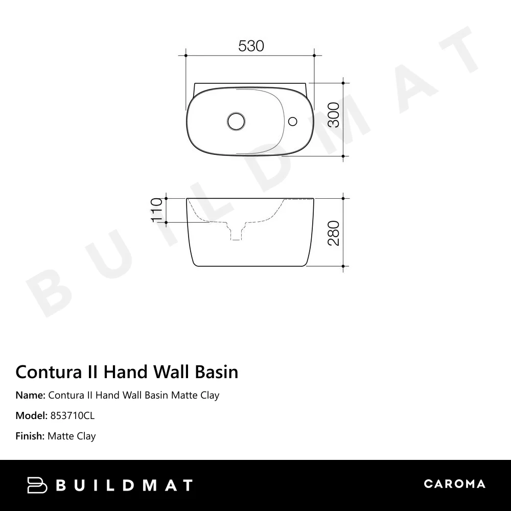 Caroma Contura II Hand Wall Basin Matte Clay - Image 4