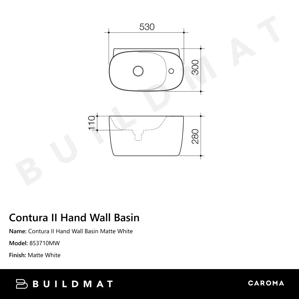Caroma Contura II Hand Wall Basin Matte White - Image 4