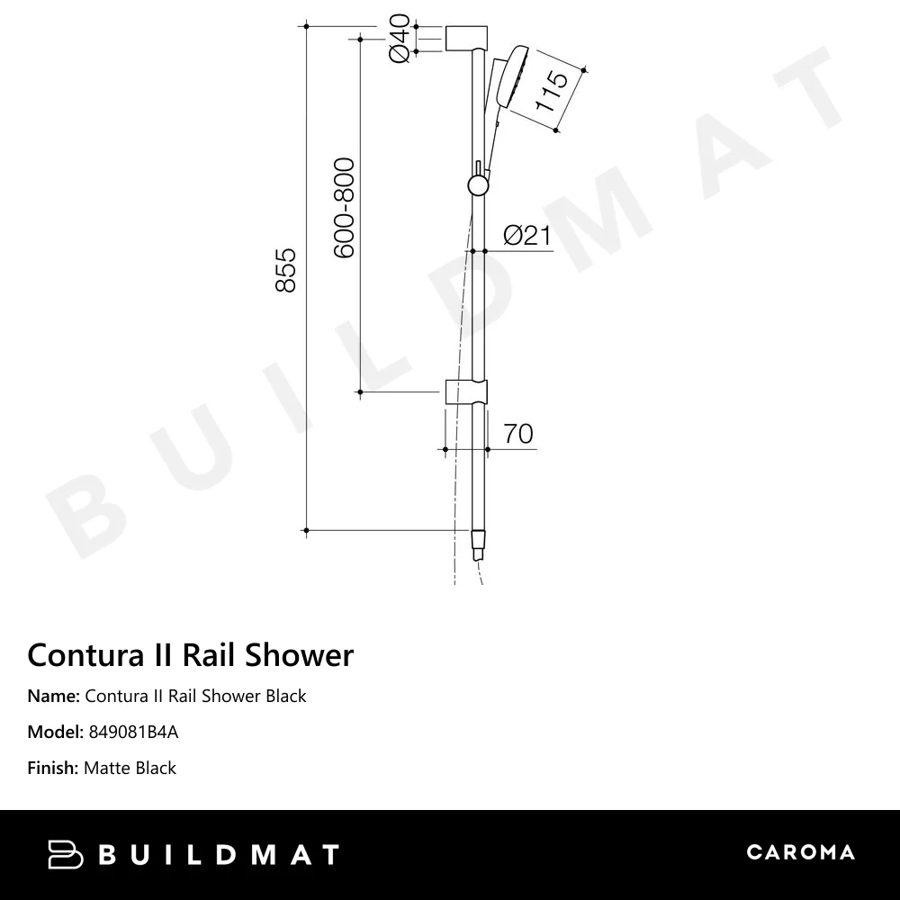Caroma Contura II Rail Shower Black - Image 4