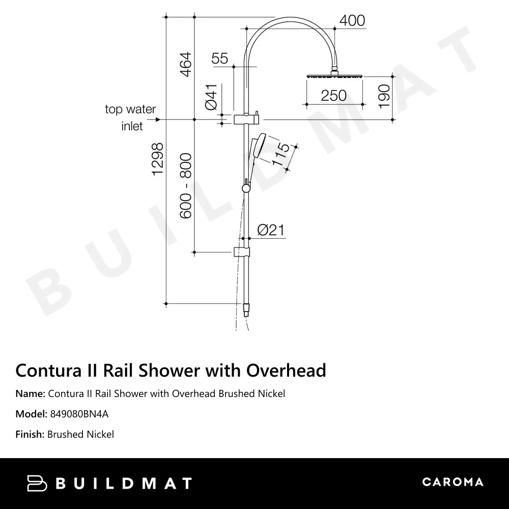 Caroma Contura II Rail Shower with Overhead Brushed Nickel - Image 4