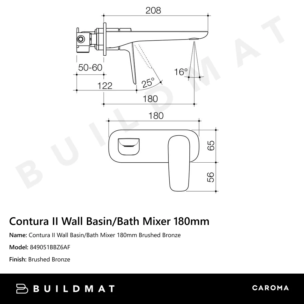 Caroma Contura II Wall Basin/Bath Mixer 180mm Lead Free Brushed Bronze - Image 4