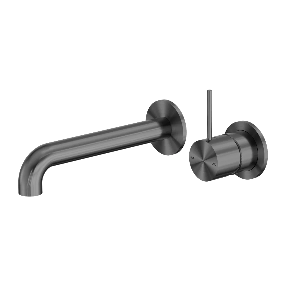 Nero Mecca Wall Basin Mixer Separate Back Plate Handle Up 185mm Spout Brushed Gunmetal - Image 3