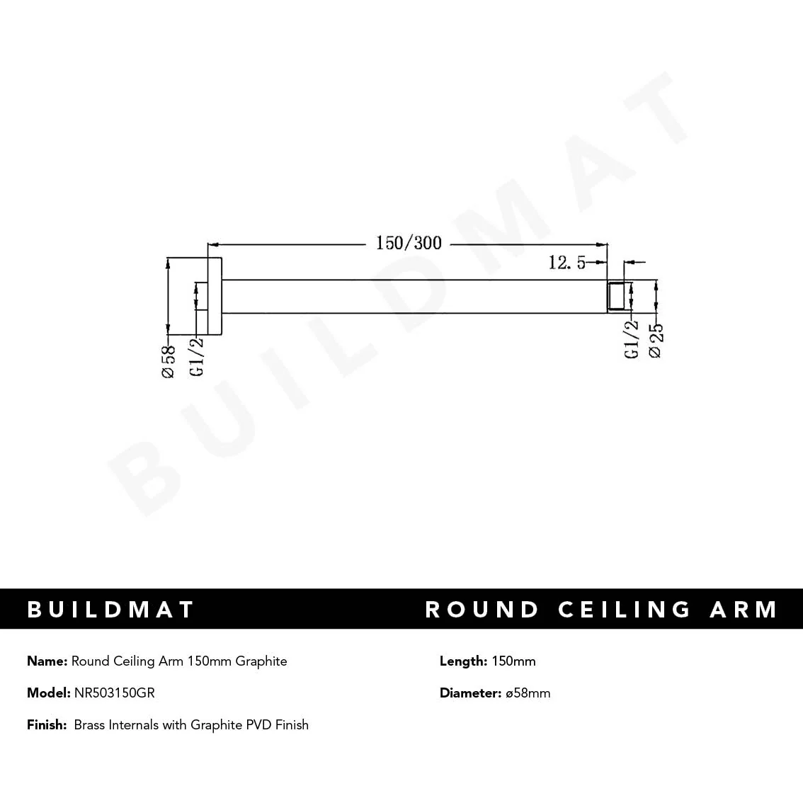 Nero Round Ceiling Arm 150mm Graphite - Image 4