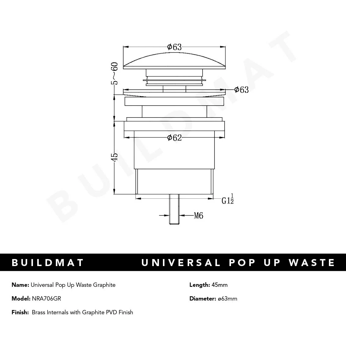 Nero Universal Pop Up Waste Graphite - Image 5