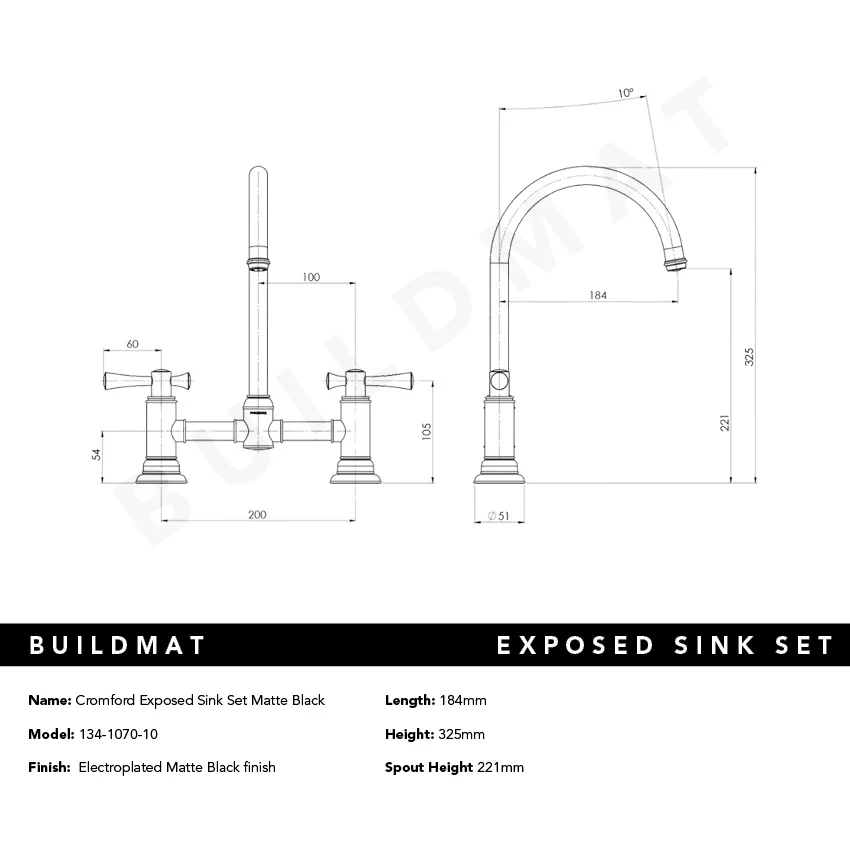 Phoenix Cromford Exposed Sink Set Matte Black - Image 4