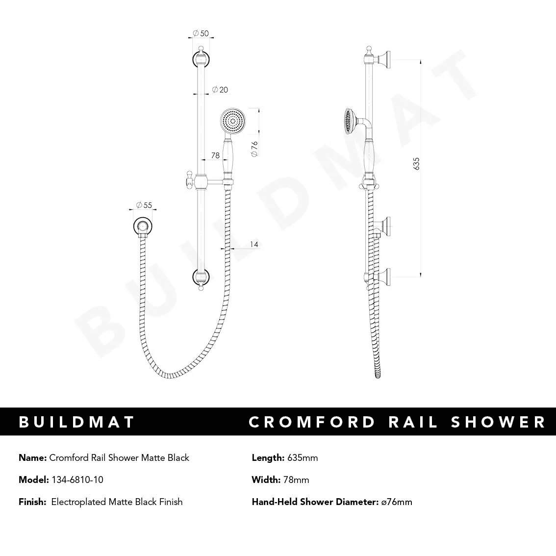 Phoenix Cromford Hand Shower Matte Black - Image 4