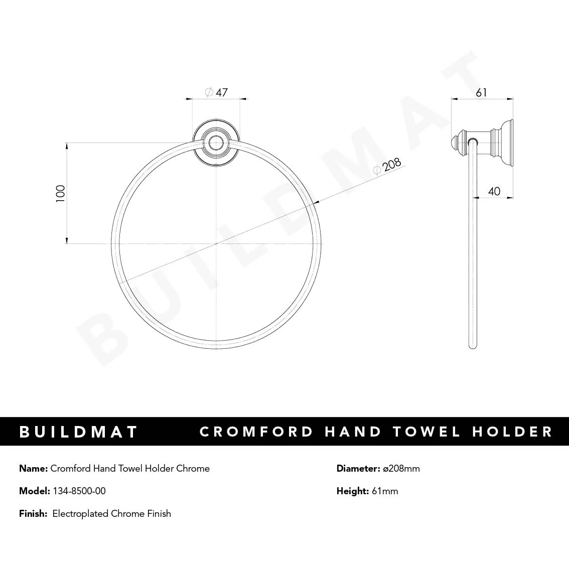 Phoenix Cromford Hand Towel Holder Chrome - Image 4