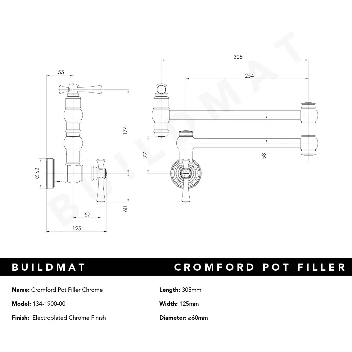 Phoenix Cromford Pot Filler Chrome - Image 4