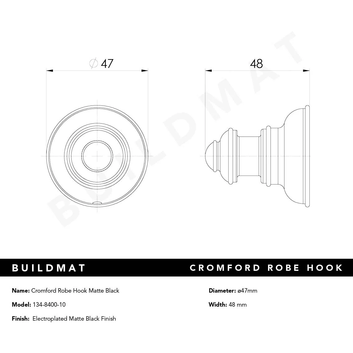 Phoenix Cromford Robe Hook Matte Black - Image 4