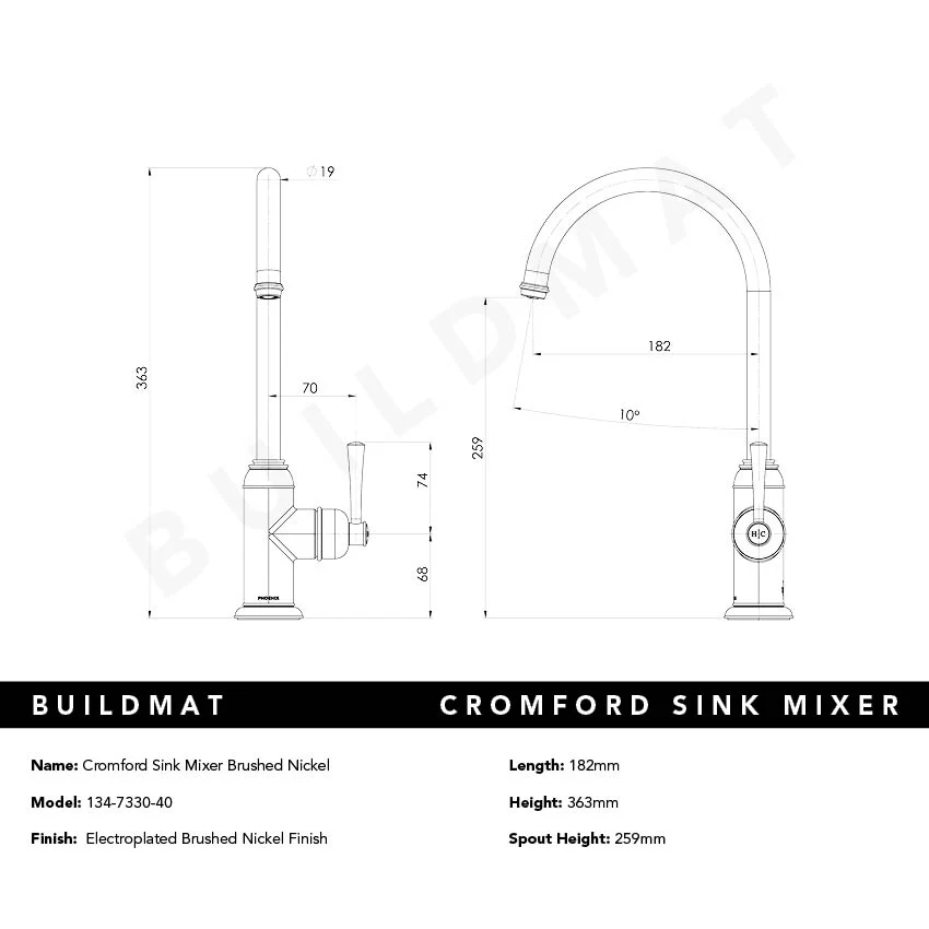 Phoenix Cromford Sink Mixer Brushed Nickel - Image 4