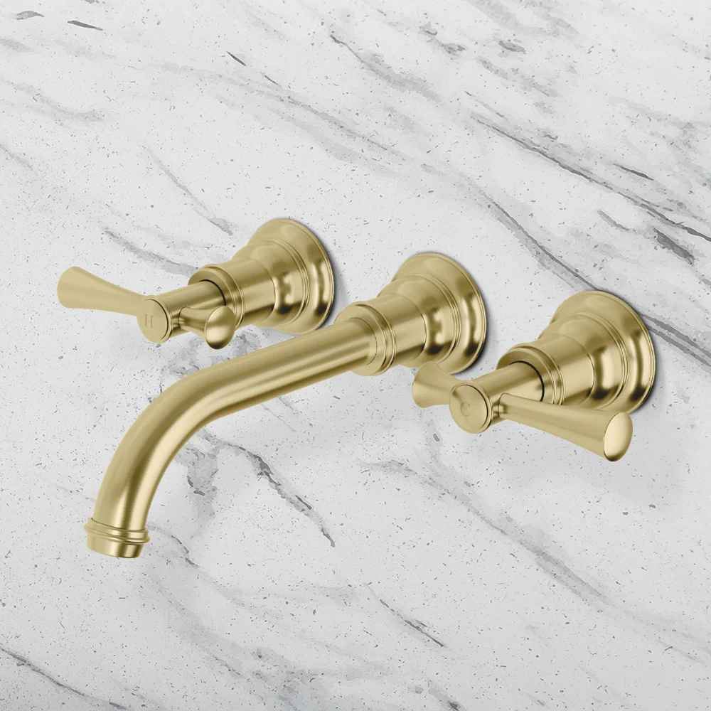 Phoenix Cromford Wall Basin / Bath Tap Set Lead Free Brushed Gold - Image 2