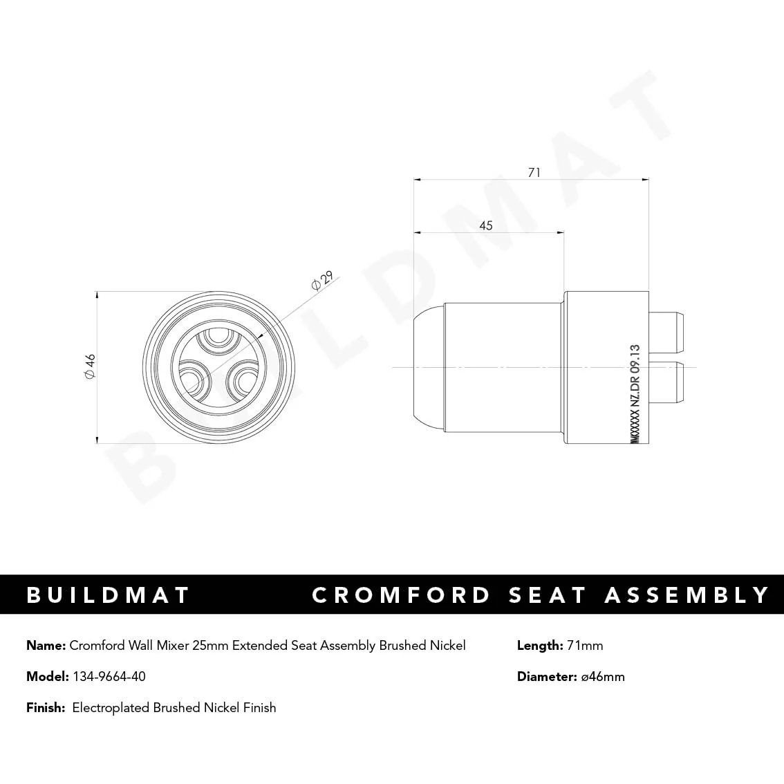 Phoenix Cromford Wall Mixer 25mm Extended Seat Assembly Brushed Nickel - Image 4