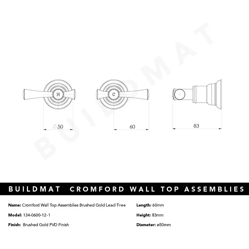 Phoenix Cromford Wall Top Assemblies Brushed Gold Lead Free - Image 4