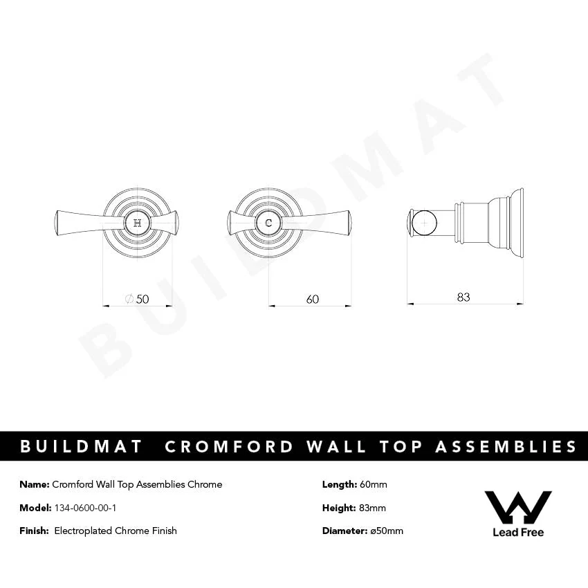 Phoenix Cromford Wall Top Assemblies Lead Free Chrome - Image 4