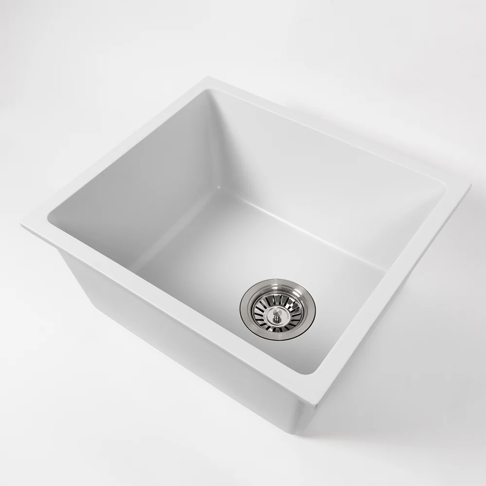 Alma Cynthia 396x446 White Granite Square Single Bowl Sink - Image 4