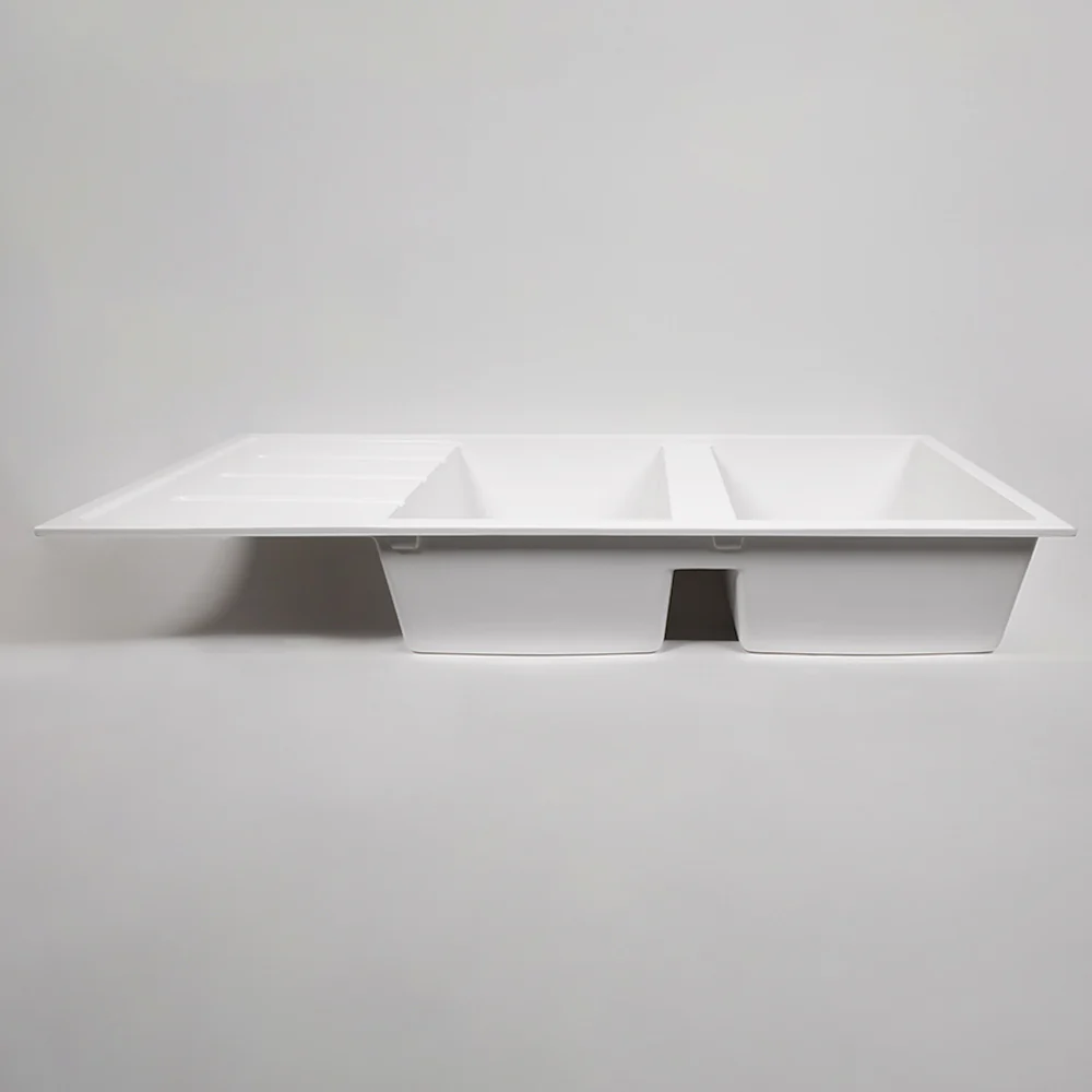 Alma Darlene 1200x500 White Granite Drainboard Double Bowl Sink - Image 6
