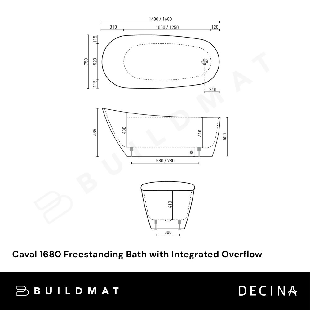 Decina Caval 1680 Freestanding Bath with Integrated Overflow White - Image 4
