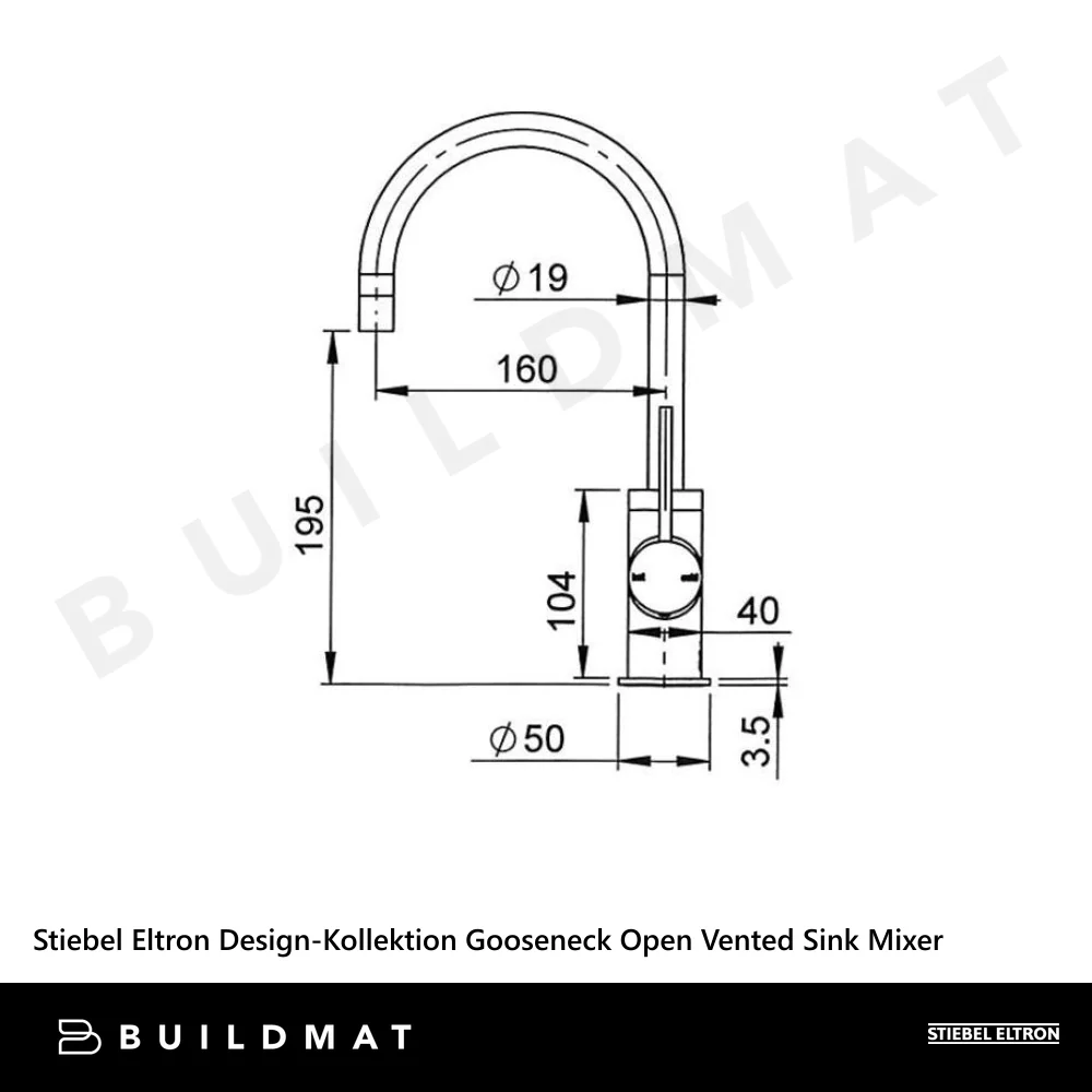 Stiebel Eltron Design-Kollektion Gooseneck Open Vented Sink Mixer Matte Black - Image 4
