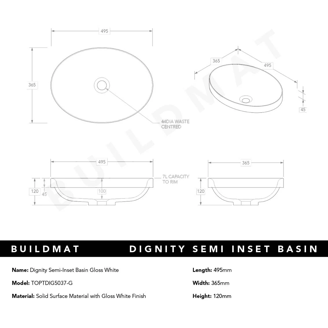 ADP Dignity Gloss White Semi-Inset Basin - Image 5
