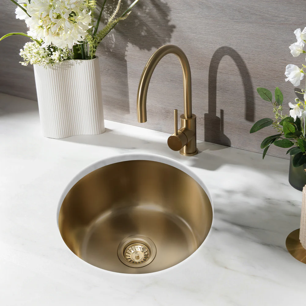 Alma Brushed Brass Gold Divya 425x425 Round Sink - Image 4