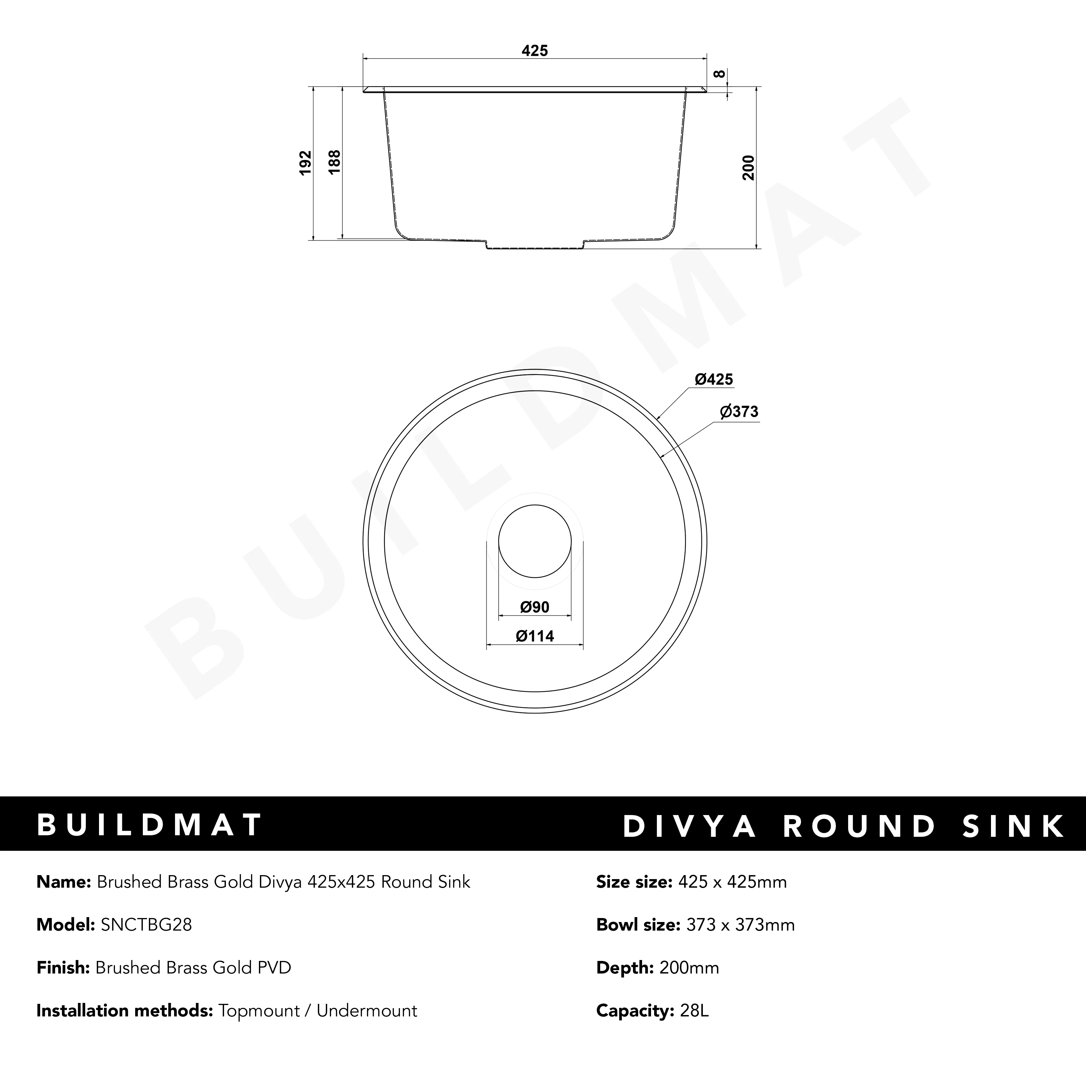 Alma Brushed Brass Gold Divya 425x425 Round Sink - Image 9