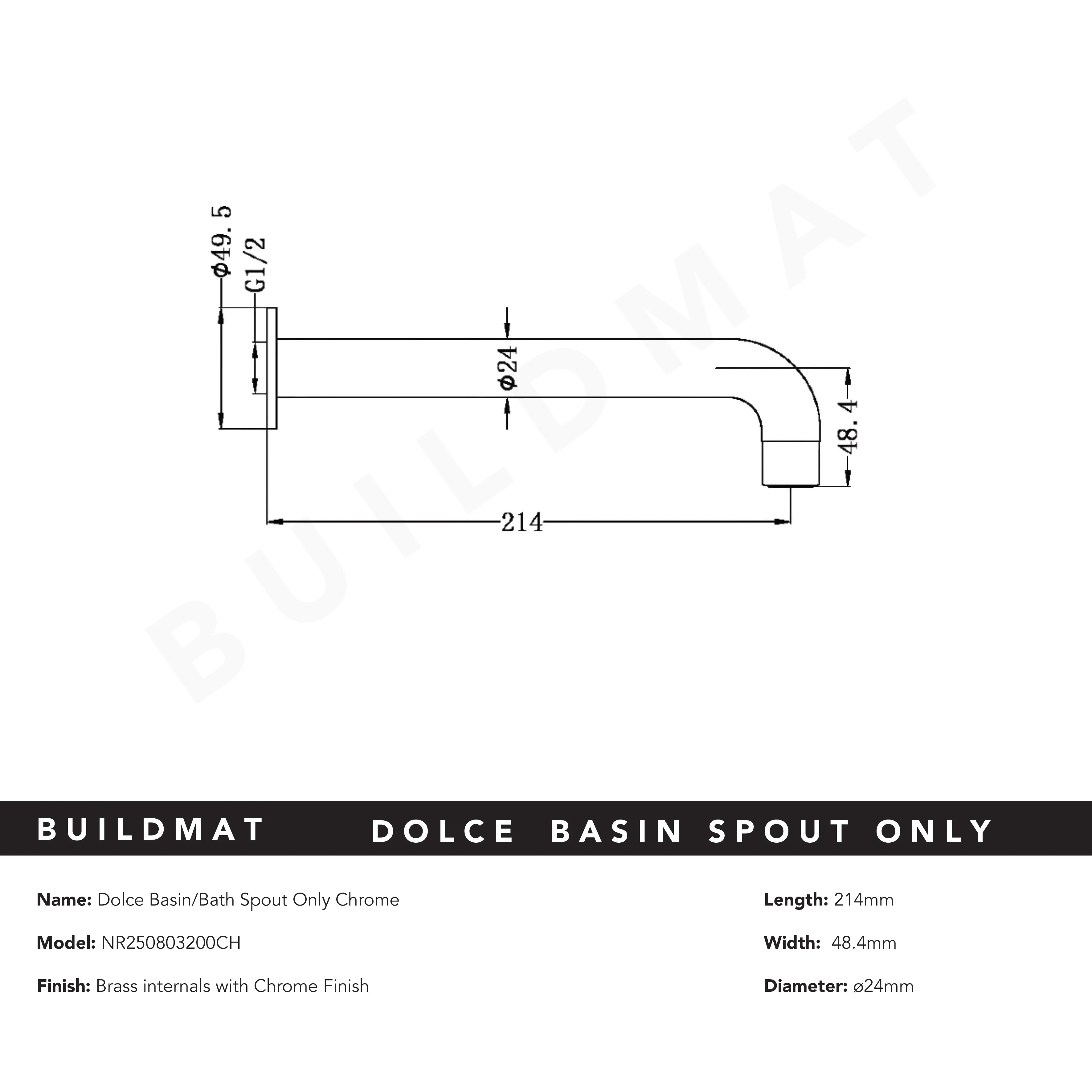 Nero Dolce Basin Bath Spout Only 215mm Chrome - Image 4