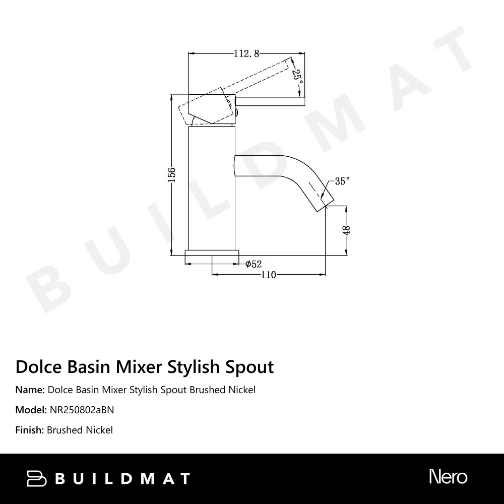 Nero Dolce Basin Mixer Stylish Spout Brushed Nickel - Image 4