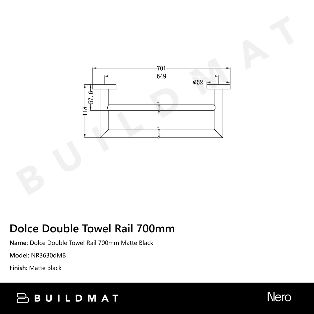 Nero Dolce Double Towel Rail 700mm Matte Black - Image 4