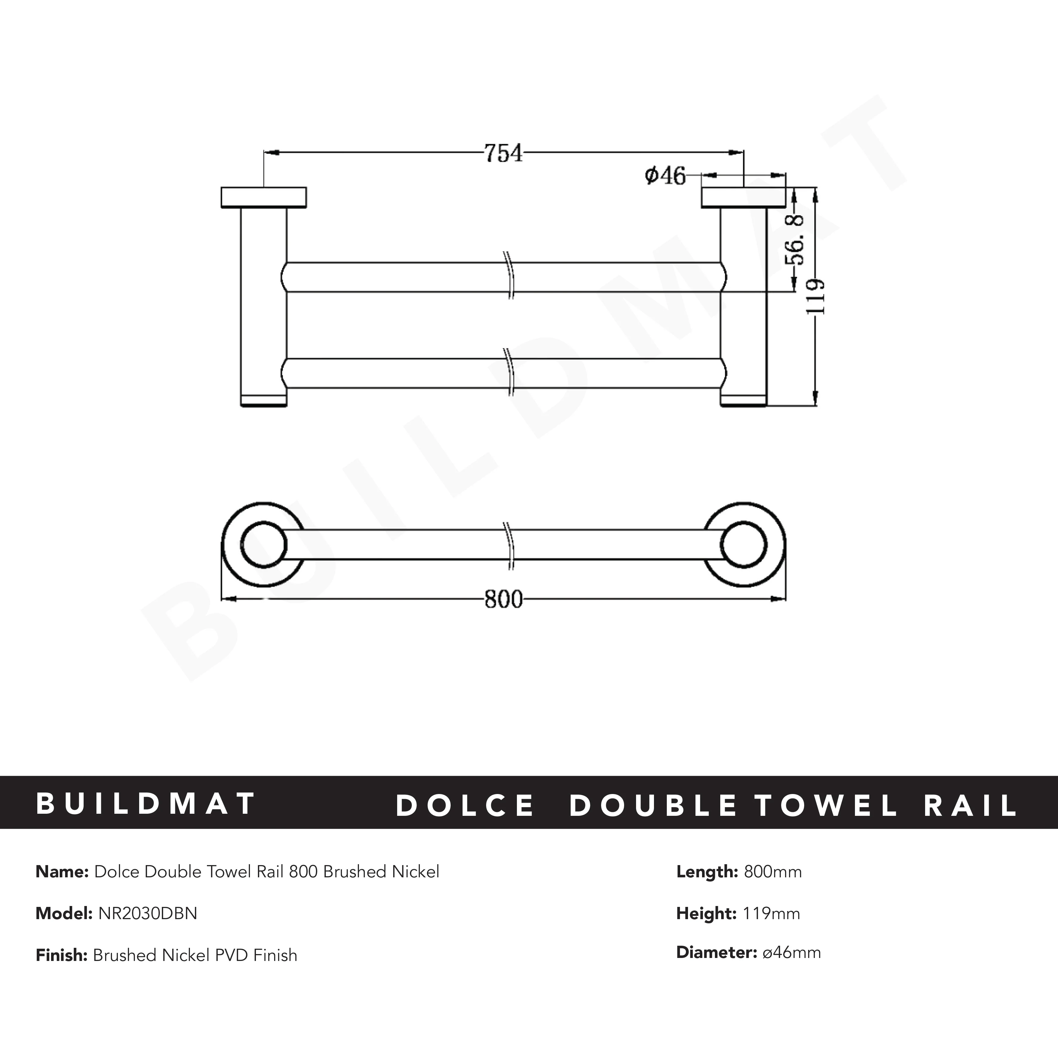 Nero Dolce Double Towel Rail 800mm Brushed Nickel - Image 5