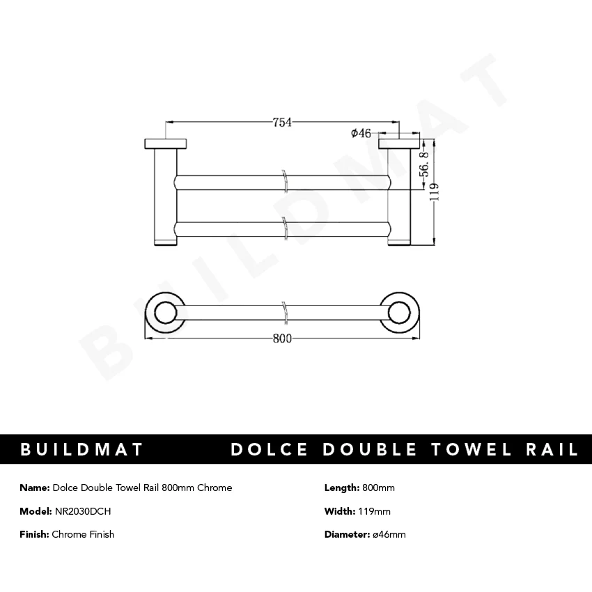 Nero Dolce Double Towel Rail 800mm Chrome - Image 5