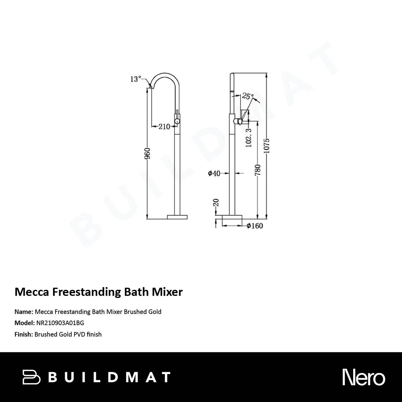 Nero Mecca Freestanding Bath Mixer Brushed Gold - Image 4