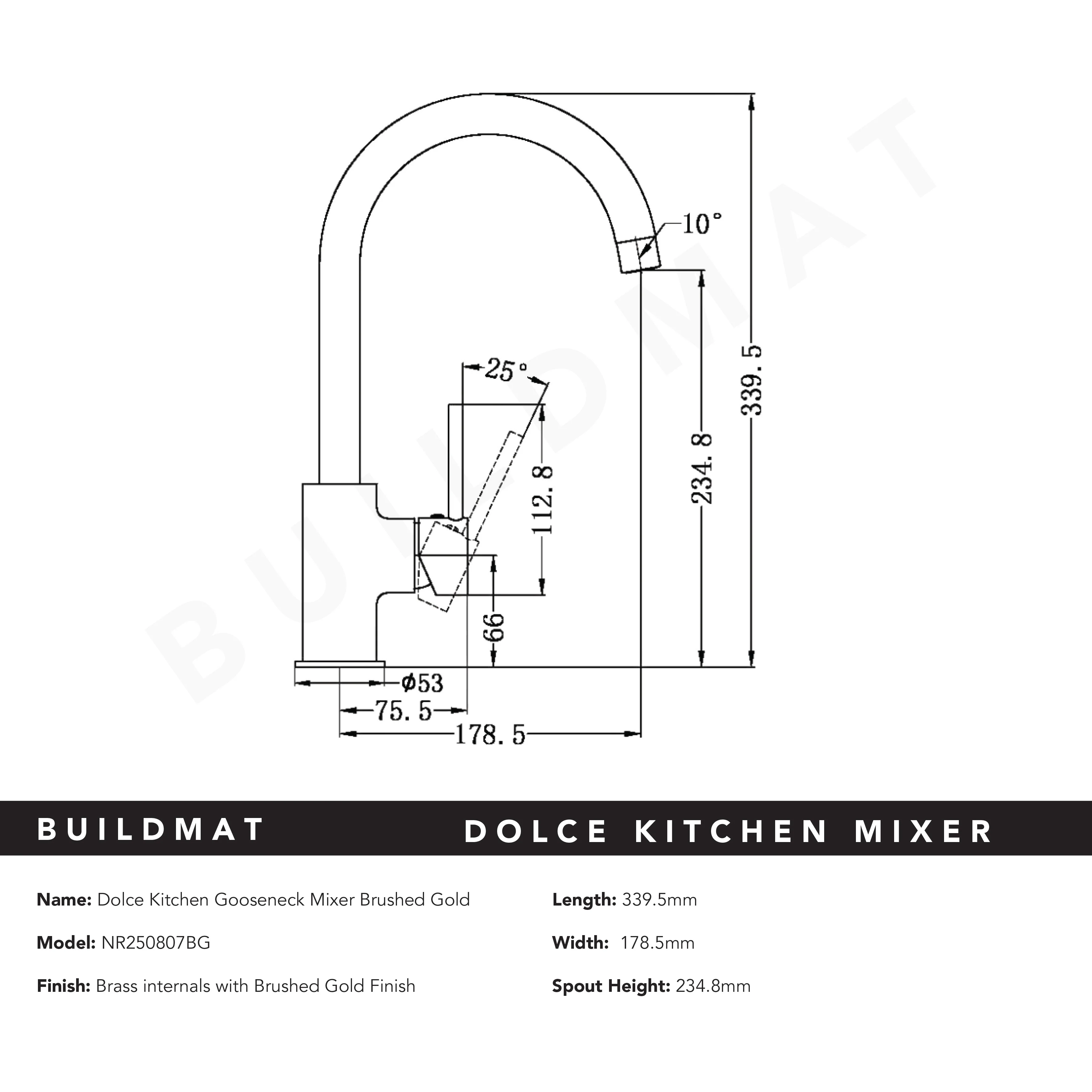 Nero Dolce Kitchen Mixer Gooseneck Brushed Gold - Image 4