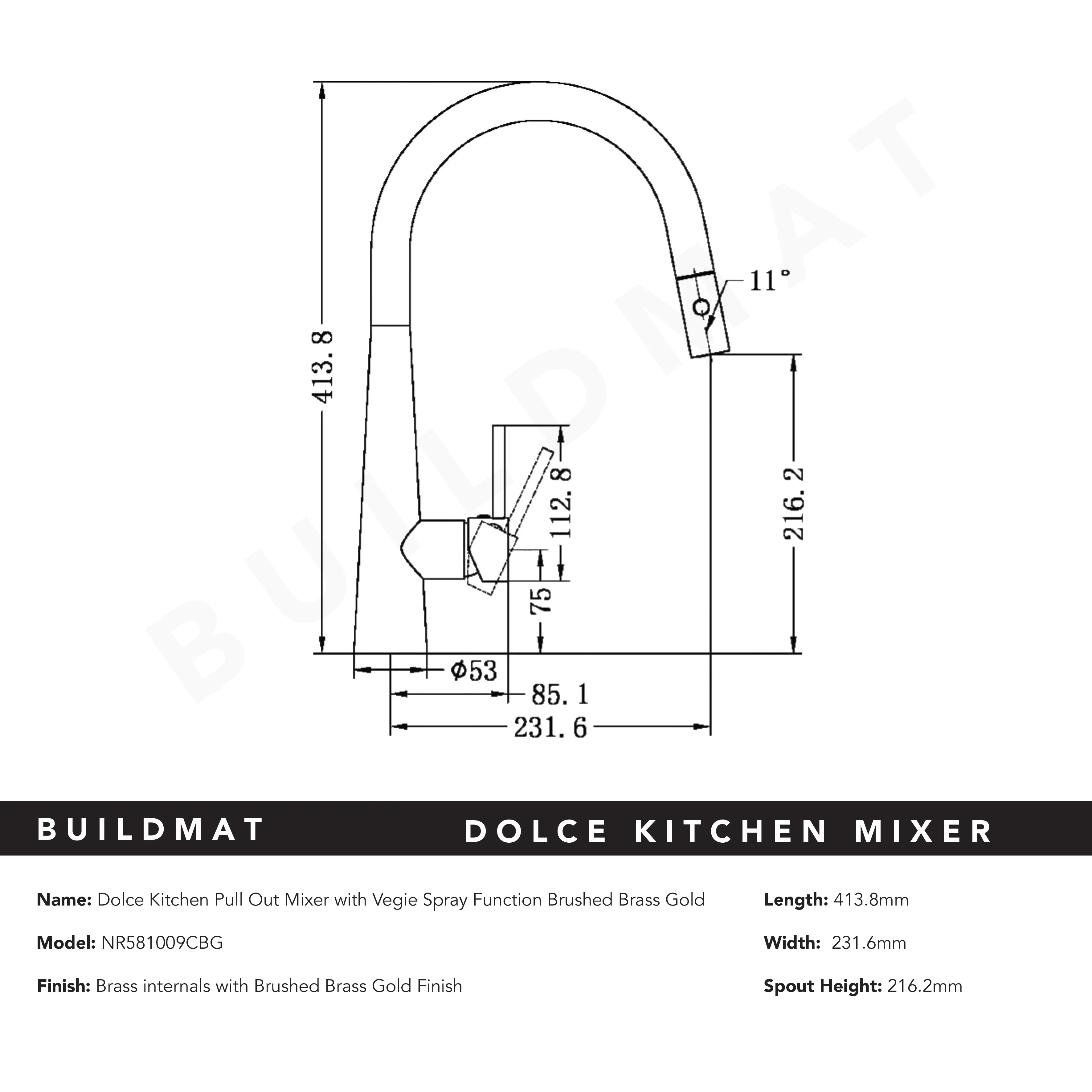Nero Dolce Pull-Out Sink Mixer with Veggie Spray Function Brushed Gold - Image 4