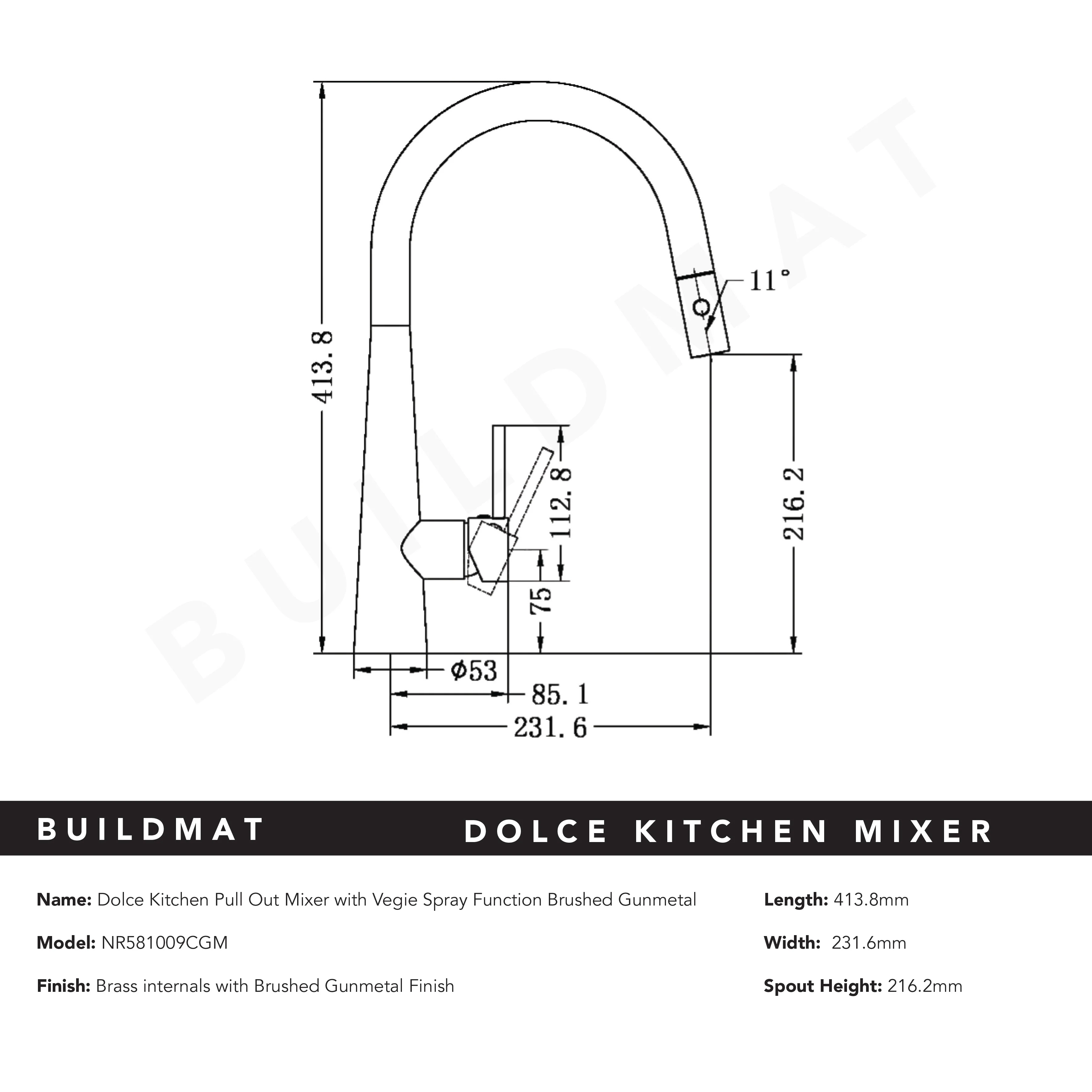 Nero Dolce Pull-Out Sink Mixer with Veggie Spray Function Gunmetal - Image 4