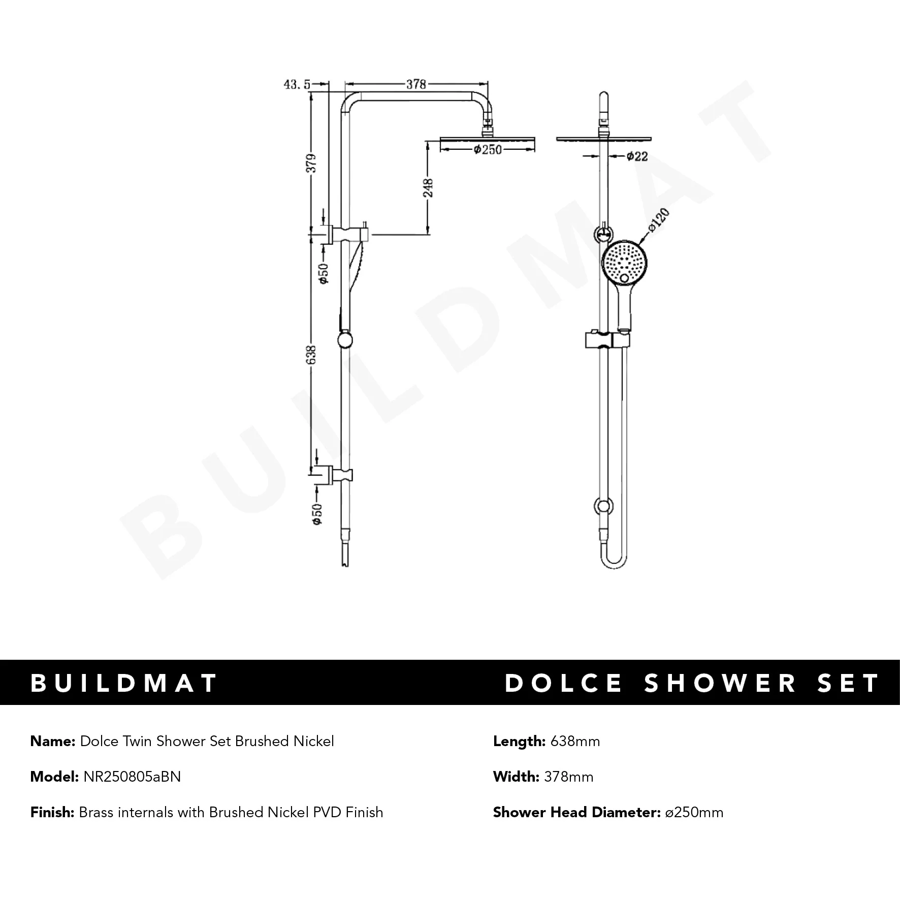 Nero Dolce Shower Set Brushed Nickel - Image 4