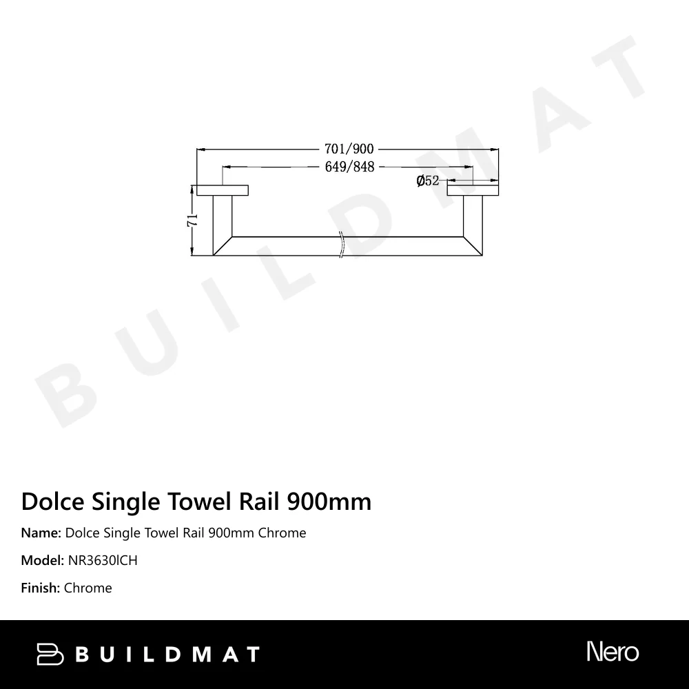 Nero Dolce Single Towel Rail 900mm Chrome - Image 4