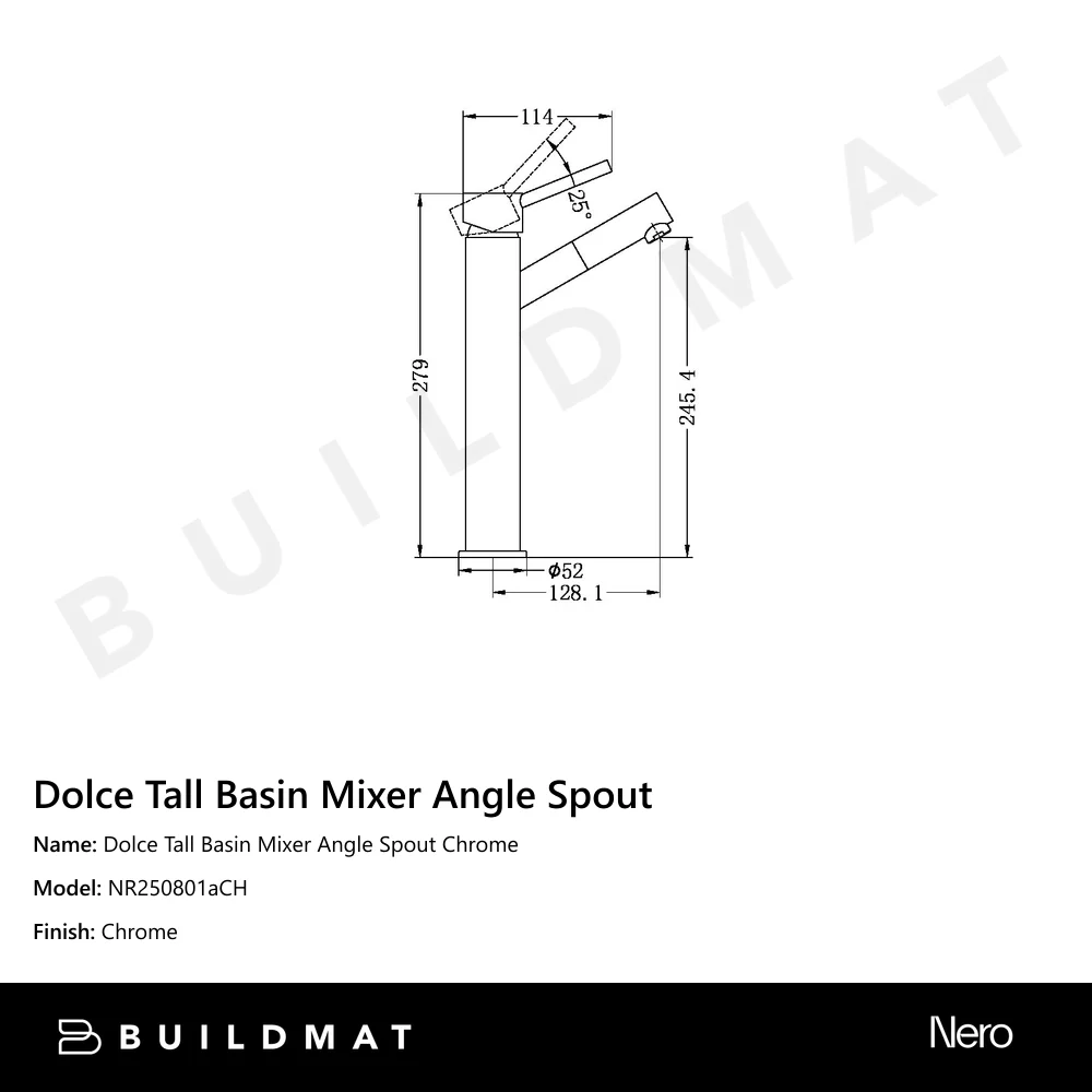 Nero Dolce Tall Basin Mixer Angle Spout Chrome - Image 4