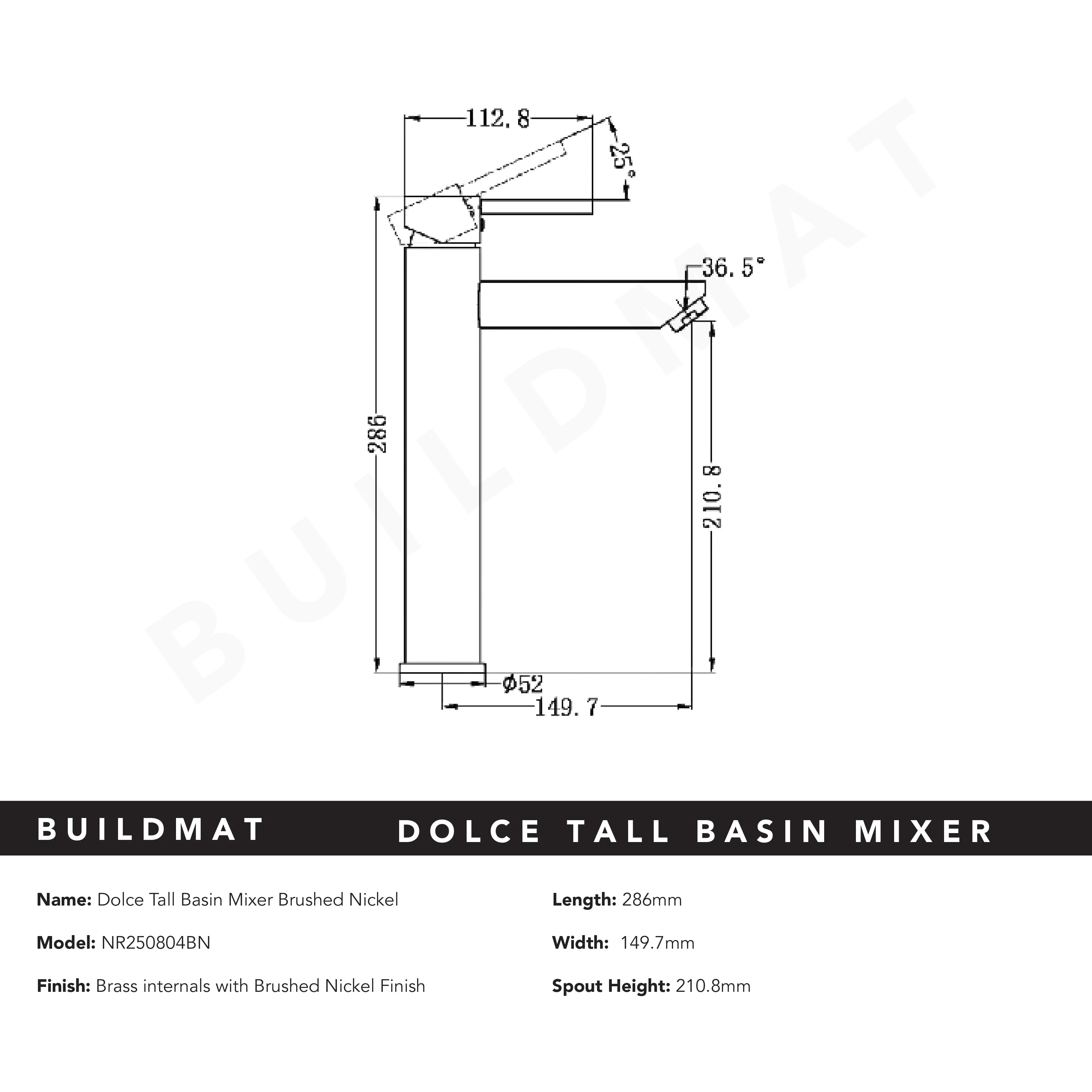 Nero Dolce Tall Basin Mixer Brushed Nickel - Image 6