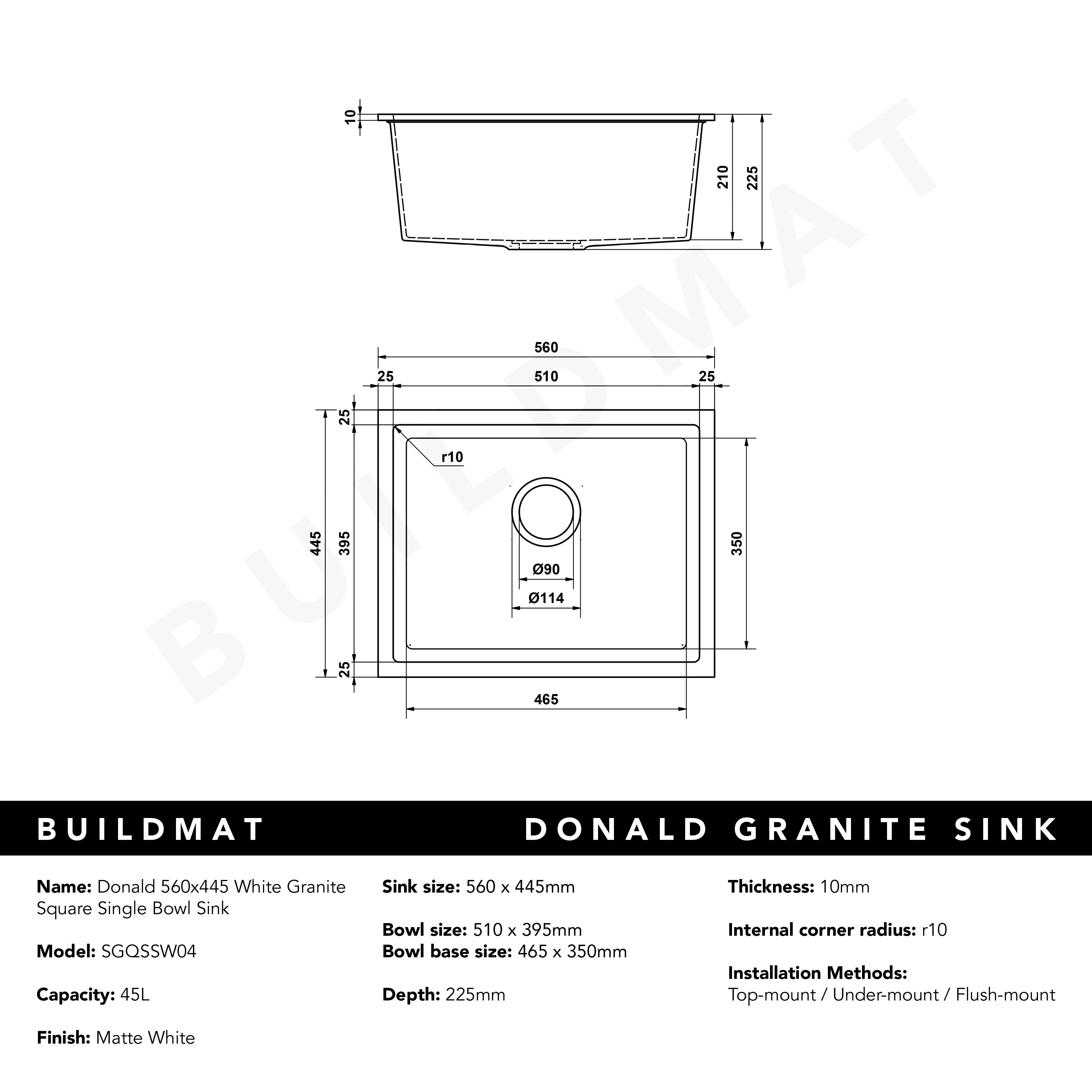 Alma Donald 560x445 White Granite Square Single Bowl - Image 5