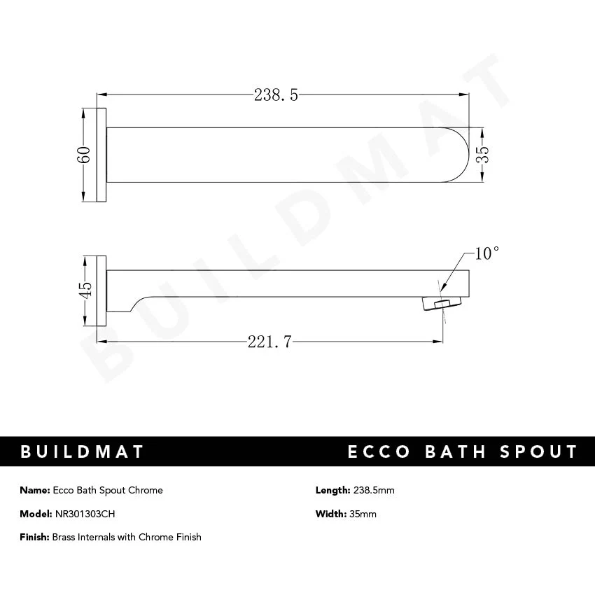 Nero Ecco Bath/Basin Spout Chrome - Image 5