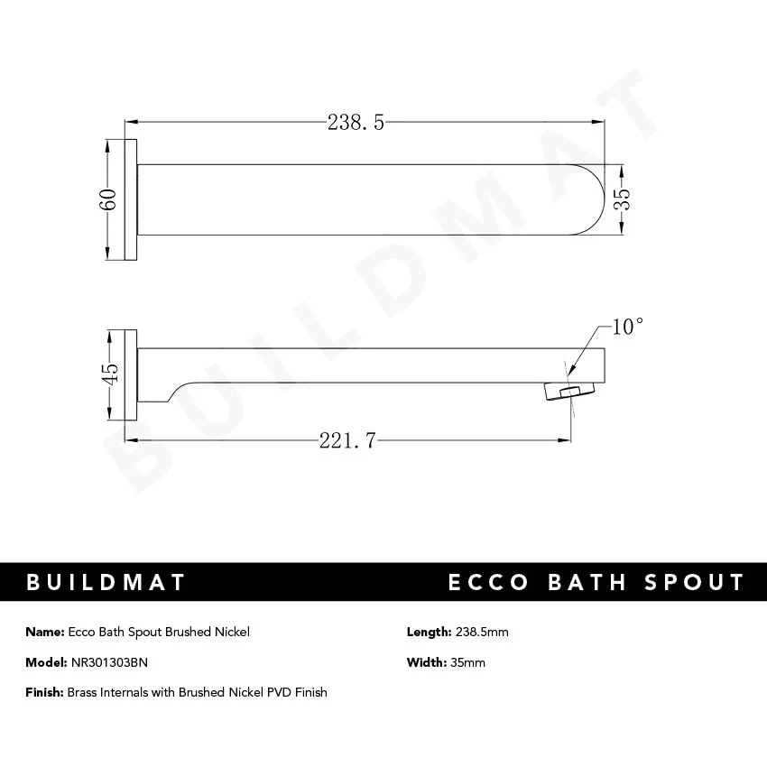 Nero Ecco Bath/Basin Spout Brushed Nickel - Image 5