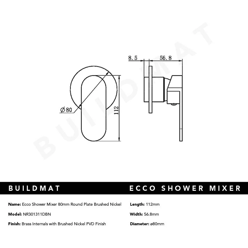 Nero Ecco Shower Mixer Round Back Plate Brushed Nickel - Image 4