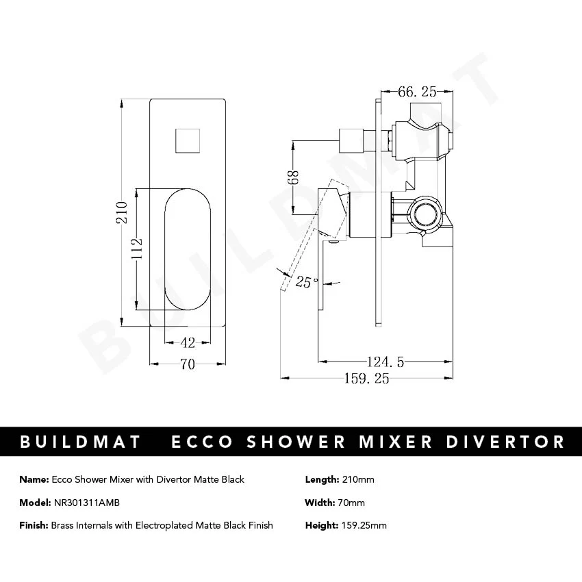 Nero Ecco Shower Mixer with Divertor Matte Black - Image 4