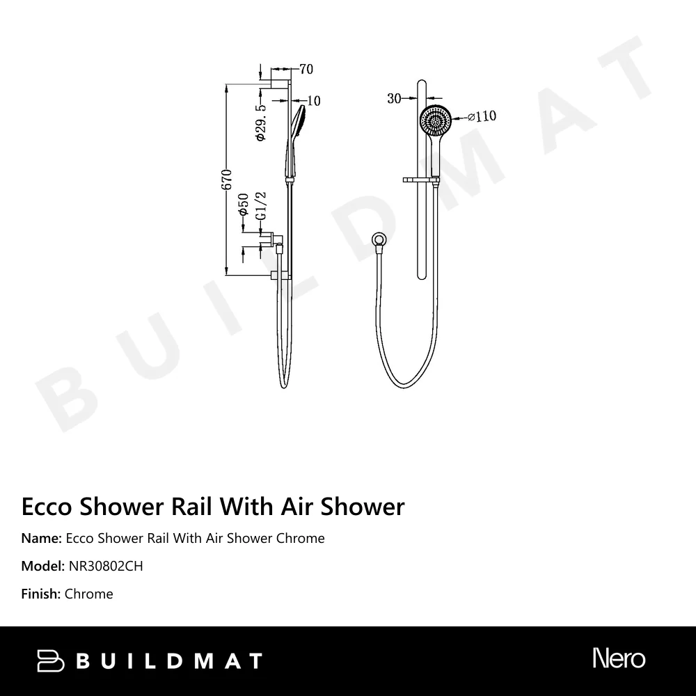 Nero Ecco Shower Rail With Air Shower Chrome - Image 4
