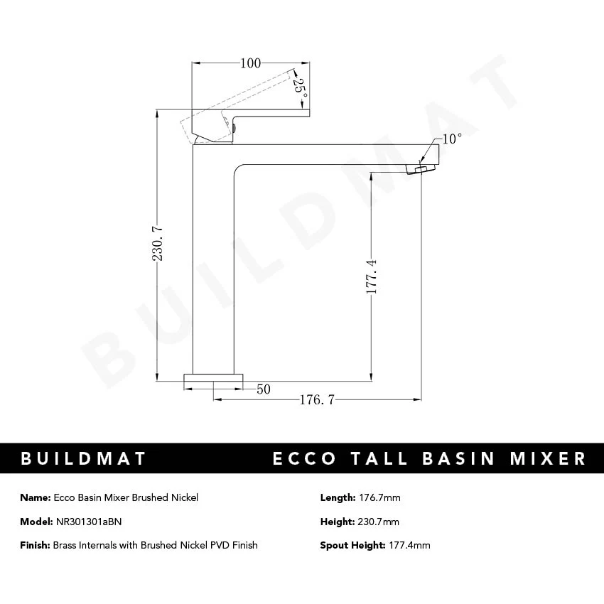 Nero Ecco Tall Basin Mixer Brushed Nickel - Image 5