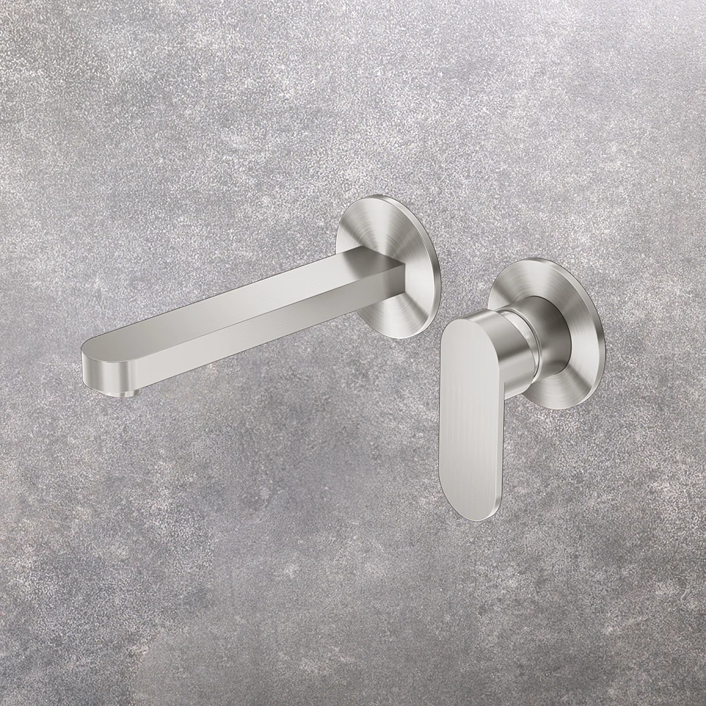 Nero Ecco Wall Basin/Bath Mixer Separate Back Plate 200mm Brushed Nickel - Image 2