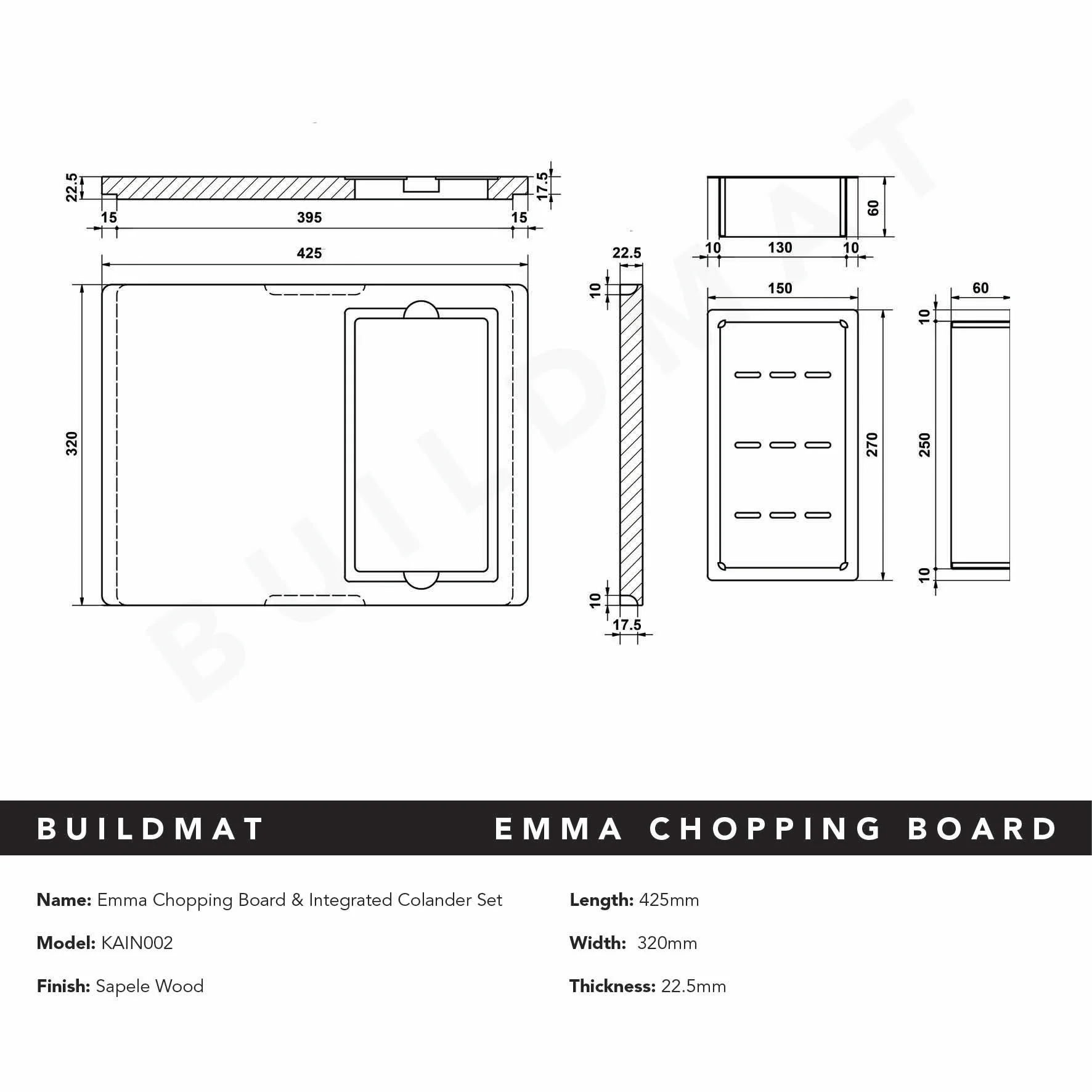 Alma Emma Chopping Board & Integrated Colander Set - Image 5